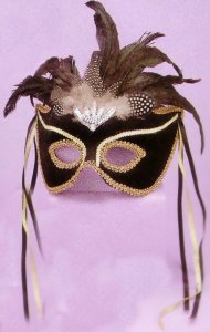 BLACK VELVET MASK W/ FEATHERS AND RIBBONS